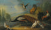 Natuurschilderij met een pauw, duiven en kippen in een rivierlandschap - Marmaduke Cradock — weergave van het kunstwerk
