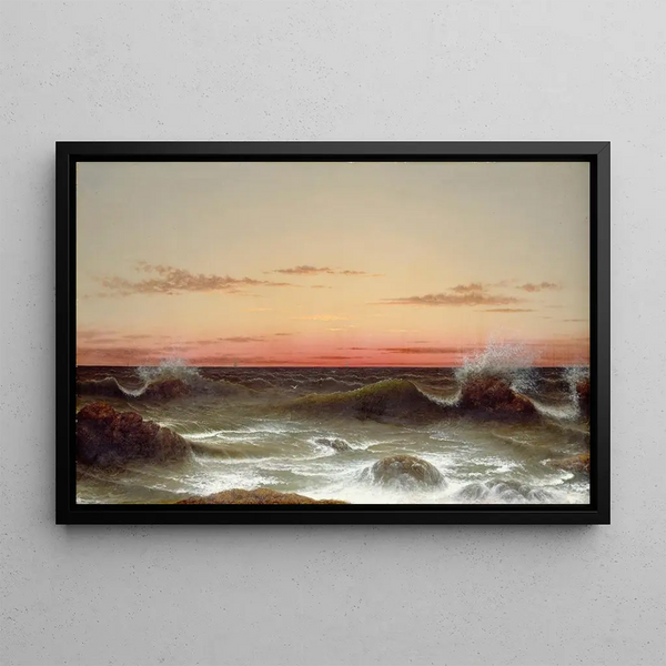 Marine landscape at sunset - Martin Johnson Heade — framed artwork on a wall