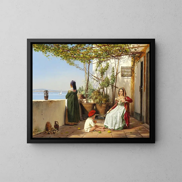 Loggia de Procida met figuren - Martinus Rørbye — ingelijst kunstwerk aan de muur
