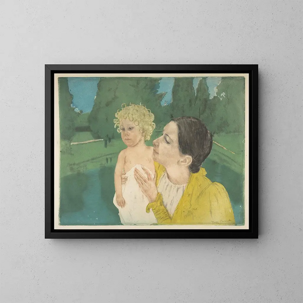 At the edge of the pond - Mary Cassatt — framed artwork on a wall