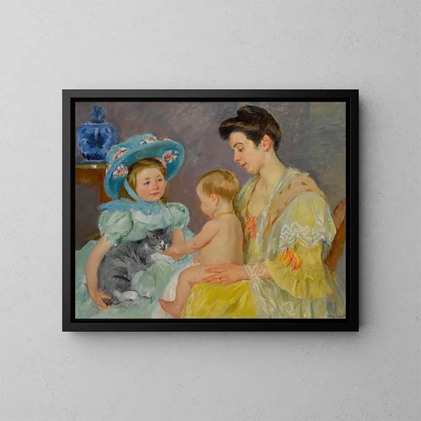 van Kinderen die met een kat spelen - Mary Cassatt — ingelijst kunstwerk aan de muur