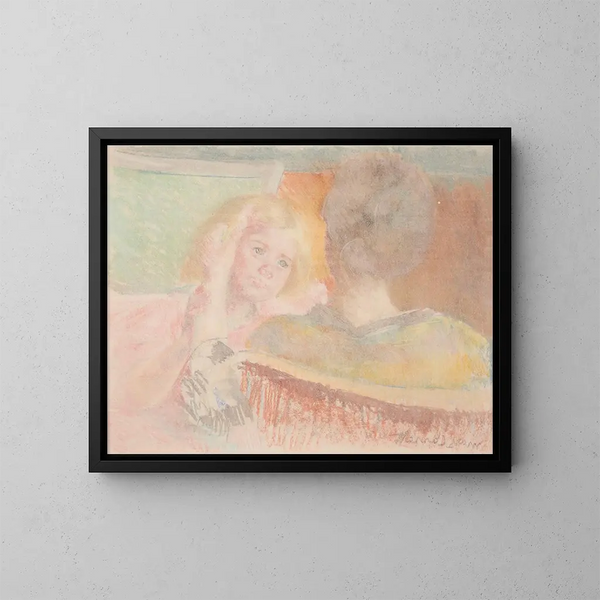 Mother painting Sara's hair No. 2 - Mary Cassatt — framed artwork on a wall