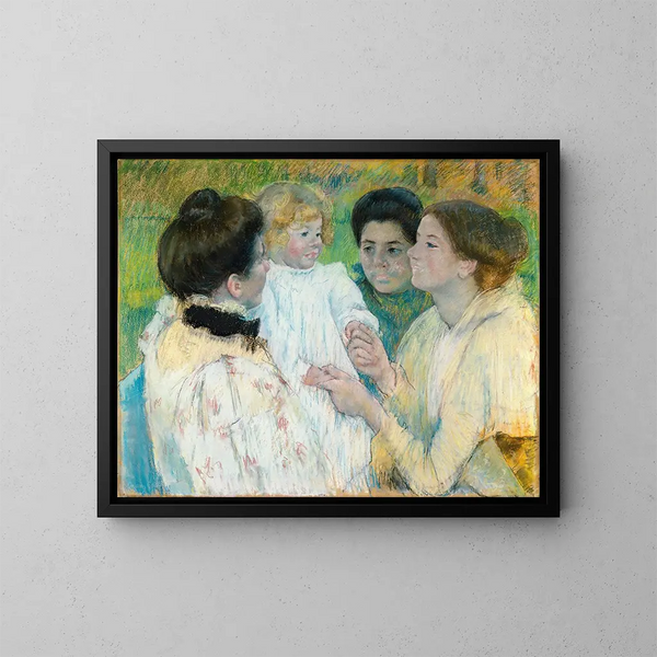 van vrouwen die een kind bewonderen - Mary Cassatt — ingelijst kunstwerk aan de muur