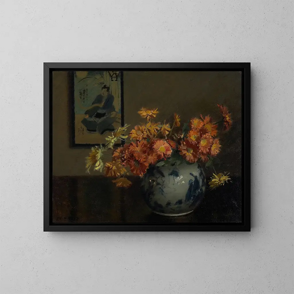 Chrysanthemums, Japanese arrangement - Mary Hiester Reid — framed artwork on a wall