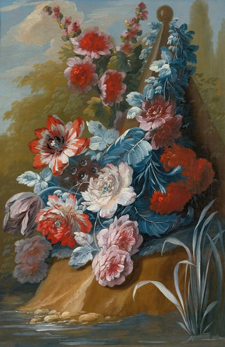 Mary Moser - Bouquets of flowers on a ledge above water.webp