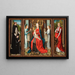 triptyque van het Madonna en Kind met engelen, donateur en zijn heilige patroon Petrus Martelaar en Sint-Jerome en zijn leeuw - Meester van de Legende van Sint-Lucas — ingelijst kunstwerk aan de muur