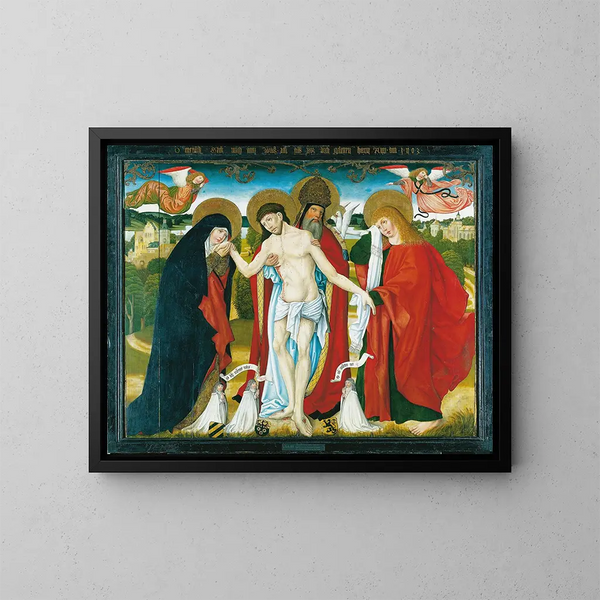 De Heilige Drie-eenheid met de Maagd Maria en Sint-Jan Evangelist - Meester van het Altaar Wendelin — ingelijst kunstwerk aan de muur