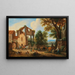 Reisigers voor de poort van een stad bij een fontein - Mathys Schoevaerdts — ingelijst kunstwerk aan de muur