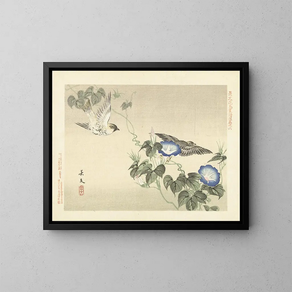 Wisteria of Japan and fiery sizerin - Matsumura Keibun — framed artwork on a wall