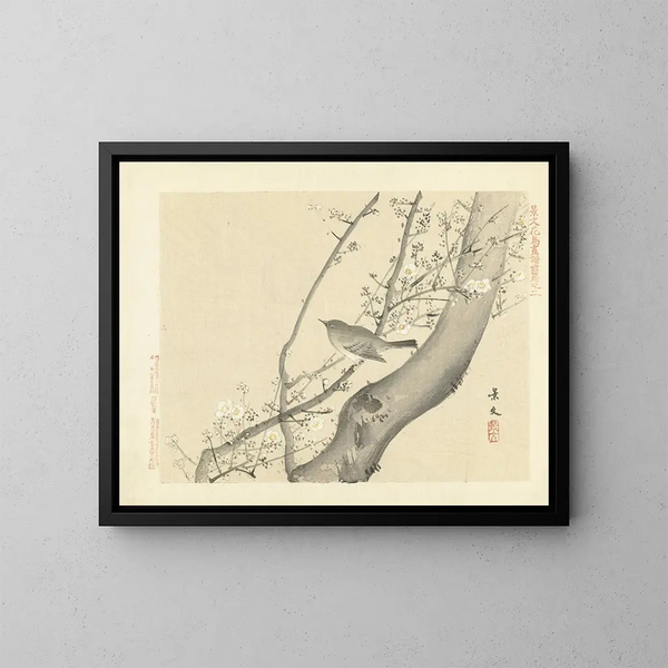 Prunier et rossignol japonais - Matsumura Keibun — framed artwork on a wall
