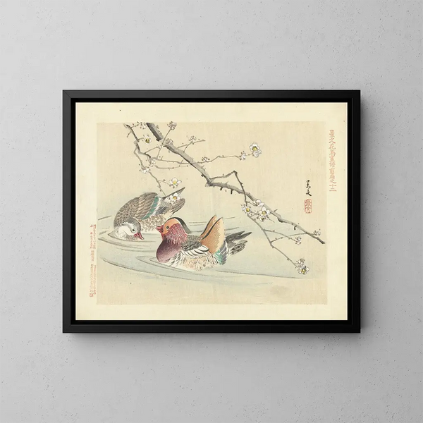 Prunier et canard mandarin - Matsumura Keibun — framed artwork on a wall