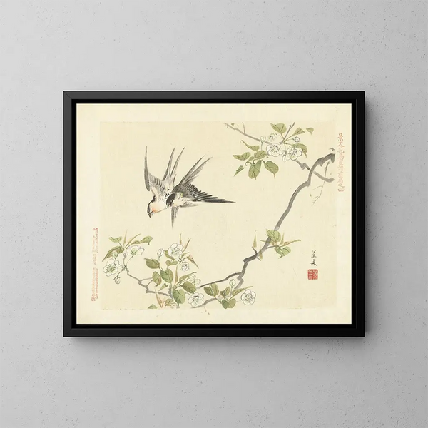 Pear of sand and barn swallow - Matsumura Keibun — framed artwork on a wall