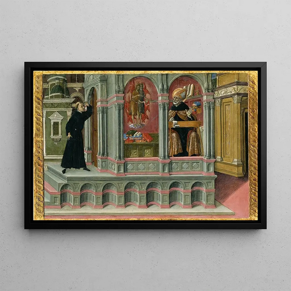 La vision de saint Augustin des saints Jérôme et Jean-Baptiste - Matteo di Giovanni — framed artwork on a wall
