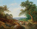van een paar boeren met een houten kar in een uitgestrekt landschap van de Donau - Matthias Rudolf Toma — weergave van het kunstwerk