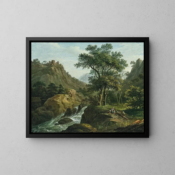 Lumberjacks by a riverbank - Matthias Rudolf Toma — framed artwork on a wall
