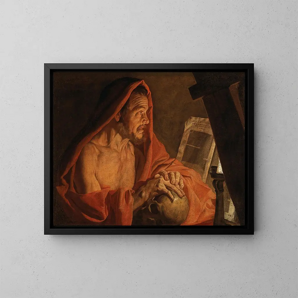 Saint Jerome - Matthias Stom — framed artwork on a wall