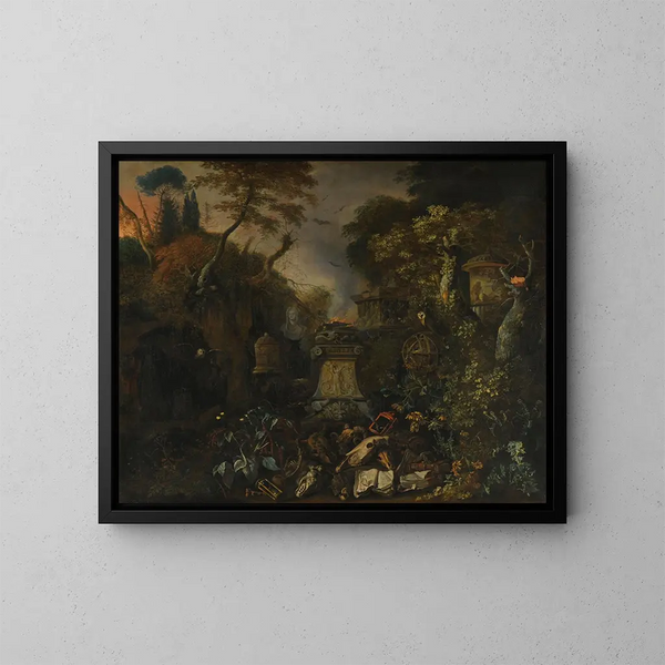 Cemetery Landscape at Night - Matthias Withoos — framed artwork on a wall