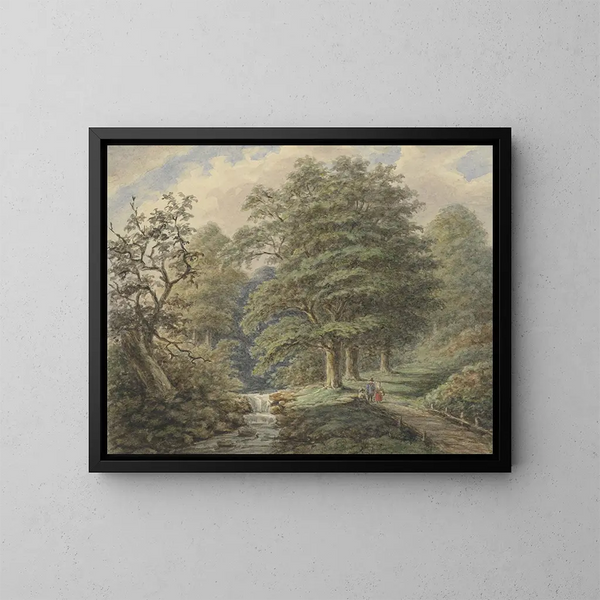 Landscape painting with small waterfall - Matthijs Maris — framed artwork on a wall