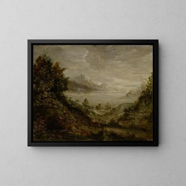 Landscape with Lake - Matthäus Merian l'Ancien — framed artwork on a wall