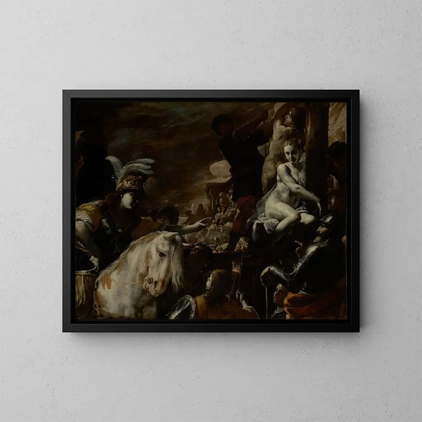 Clorinde saving Sofronia and Olindo - Mattia Preti — framed artwork on a wall