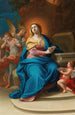 La Vierge à l'Enfant avec des anges et trois clous de la croix - Mattia de Mare — weergave van het kunstwerk