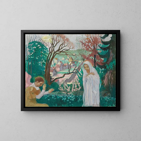 Aankondiging in de lentetuin - Maurice Denis — ingelijst kunstwerk aan de muur