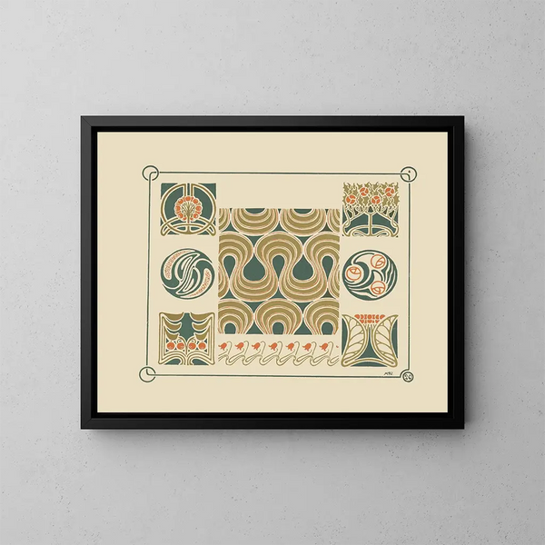 van een abstract ontwerp gebaseerd op bloemknoppen, bessen en tulpen - Maurice Pillard Verneuil — ingelijst kunstwerk aan de muur