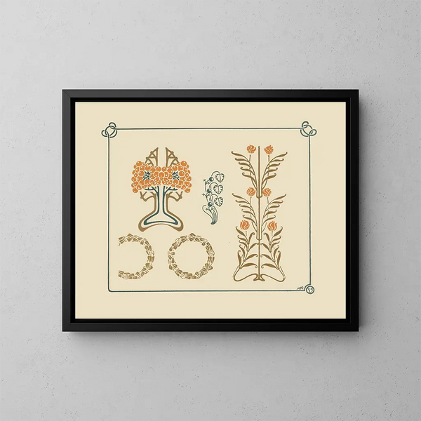 ontwerp abstract gebaseerd op kleine bladeren en bessen - Maurice Pillard Verneuil — ingelijst kunstwerk aan de muur