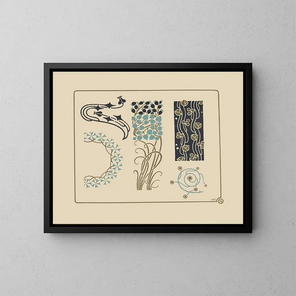 van een abstract ontwerp gebaseerd op kleine blaadjes op stelen - Maurice Pillard Verneuil — ingelijst kunstwerk aan de muur