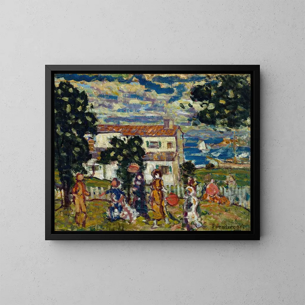 Village of New England - Maurice Prendergast — framed artwork on a wall