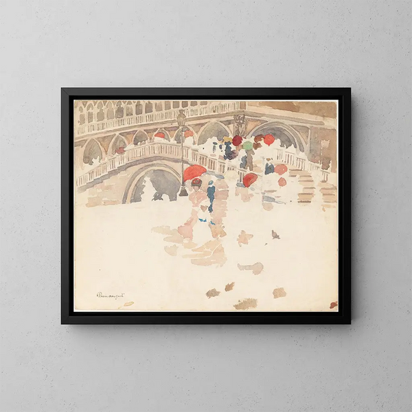 Parapluies onder de regen in Venetië - Maurice Prendergast — ingelijst kunstwerk aan de muur