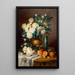 Roses blanches, oranges et urne en porcelaine sur table drapée - Max Carlier — ingelijst kunstwerk aan de muur