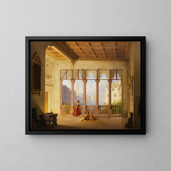 Binnenlands Venetiaans schilderij met uitzicht op de Campanile en het Dogepaleis - Max Emanuel Ainmiller — ingelijst kunstwerk aan de muur