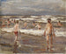 Jongens die zwemmen in de zee - Max Liebermann — weergave van het kunstwerk