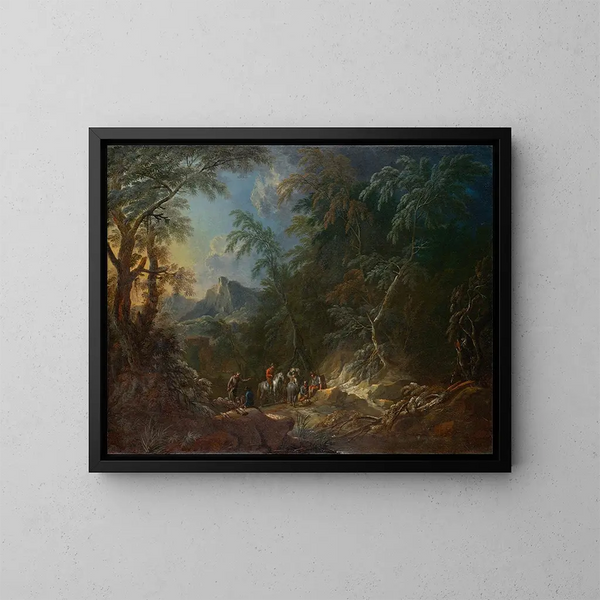 Landscape painting of a forest at dusk - Maximilian Joseph Schinnagl — framed artwork on a wall