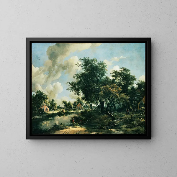 a Stormy Landscape - Meindert Hobbema — framed artwork on a wall