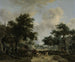 Boslandschap met vrolijke metgezellen in een kar - Meindert Hobbema — weergave van het kunstwerk