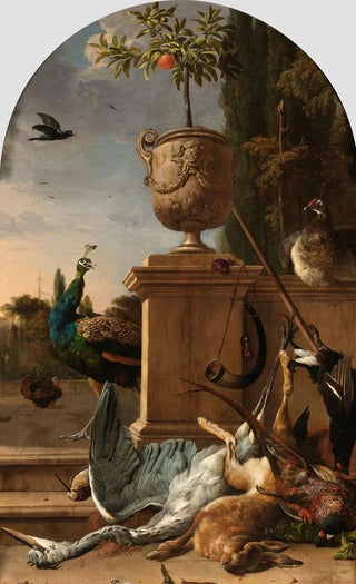 Melchior dHondecoeter - A Hunters Bag on a Terrace.webp