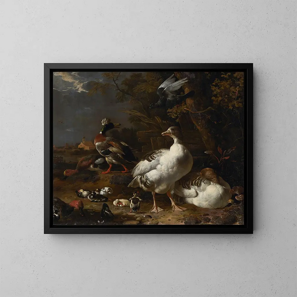 Geese and Ducks - Melchior d'Hondecoeter — framed artwork on a wall