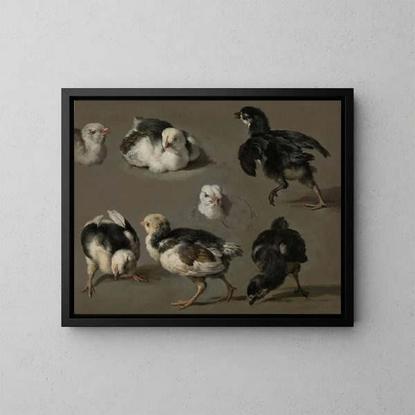 Seven Chicks - Melchior d'Hondecoeter — framed artwork on a wall