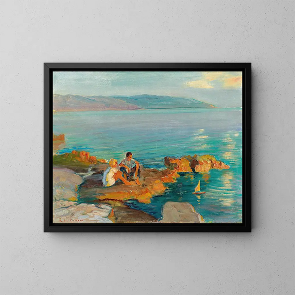 Children on the beach - Menci Clement Crnčić — framed artwork on a wall