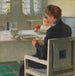 Moeder en kind aan tafel tijdens het ontbijt - Carl Moll — gepresenteerd in een interieur