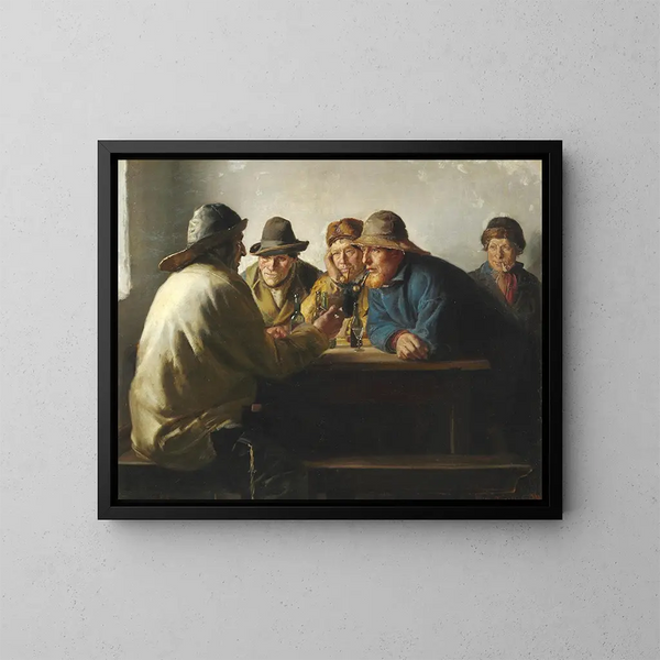 van vissers rond een tafel die na het werk een glas drinken - Michael Ancher — ingelijst kunstwerk aan de muur