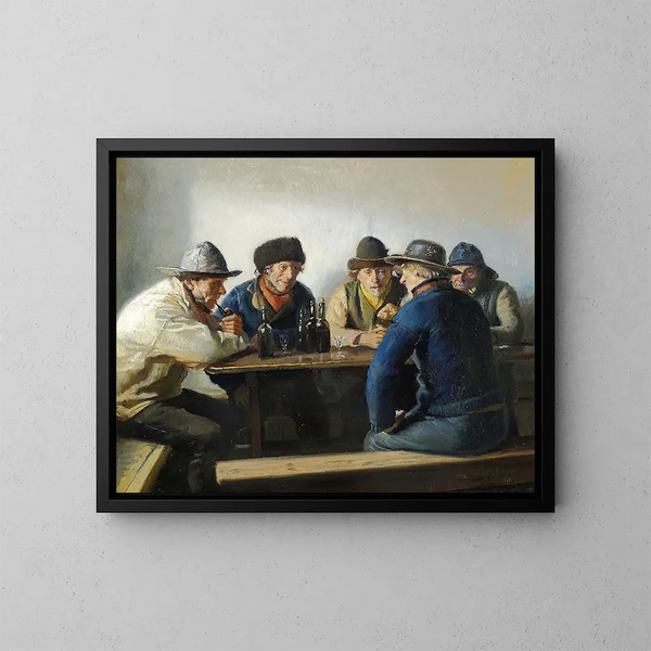 in een houten hut - Michael Ancher — ingelijst kunstwerk aan de muur
