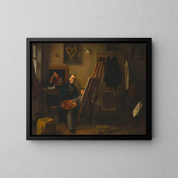 Self-portrait of Michael Neder at the palette - Michael Neder — framed artwork on a wall