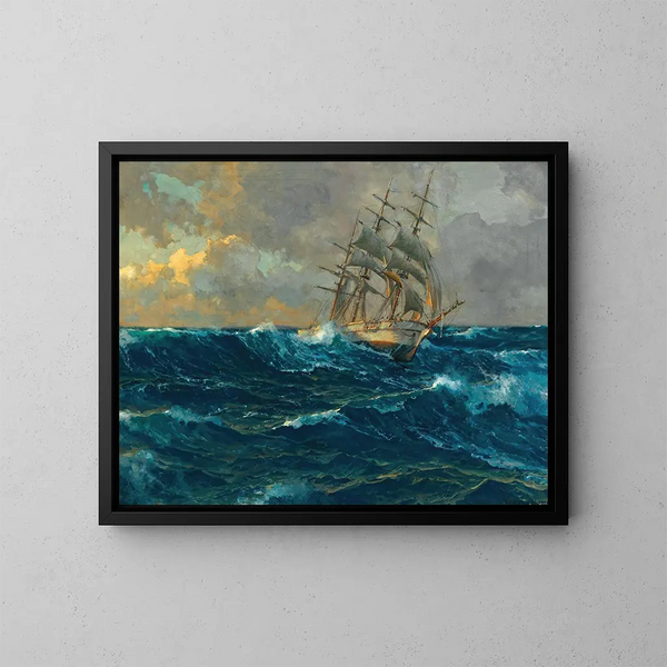 Three-mast ship at sea high - Michael Zeno Diemer — framed artwork on a wall