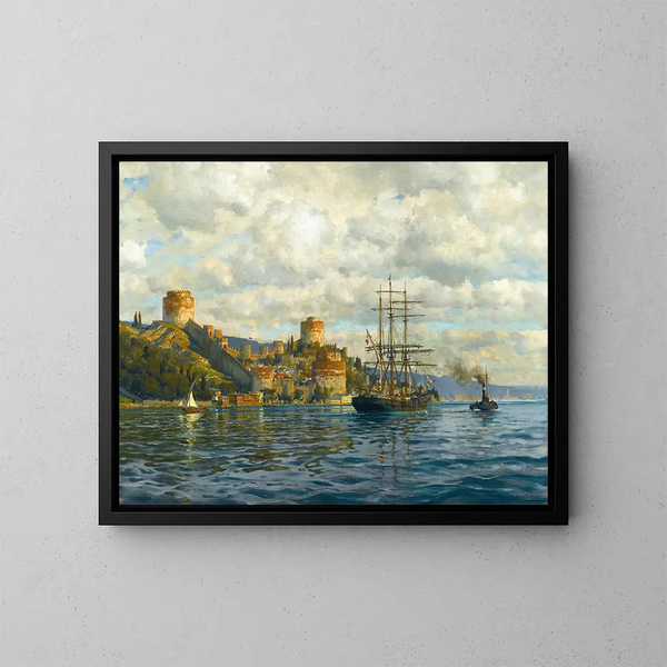 View of the Bosphorus with Rumelihisari - Michael Zeno Diemer — framed artwork on a wall