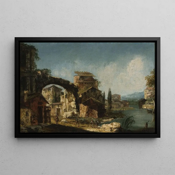 Landscape with Ruins - Michele Marieschi — framed artwork on a wall