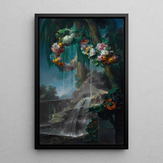 Miguel Parra Abril - An Outdoor Scene With A Spring Flowing Into A Pool With Garlands Of Flowers And An Aqueduct Beyond.webp