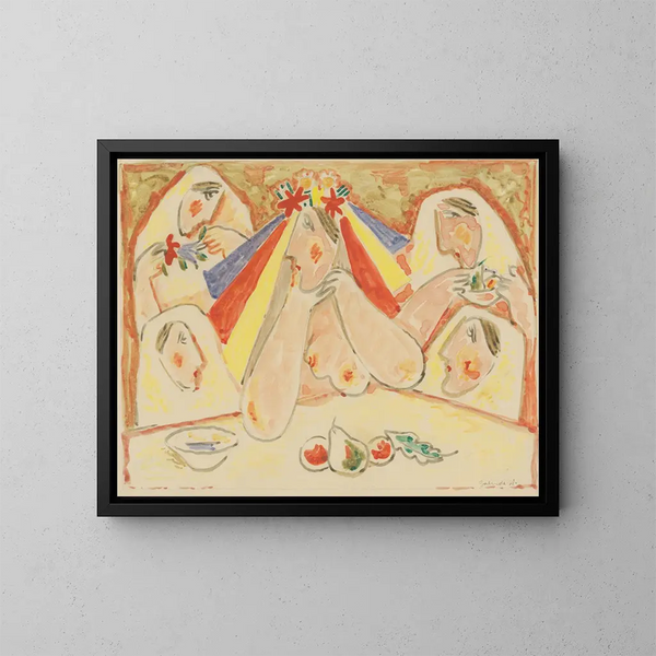 De bruid tussen de bruidsmeisjes - Mikuláš Galanda — ingelijst kunstwerk aan de muur